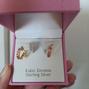Rachel Zoe Pink and Silver Cubic Zirconia Earrings